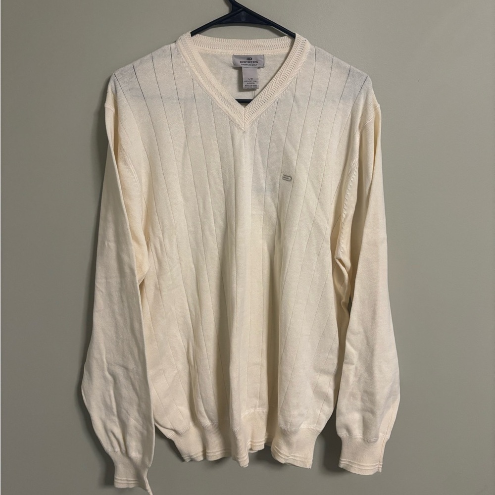 Dockers Lightweight Soft Subtle Striped V-Neck Premium Golf Sweater Size Large